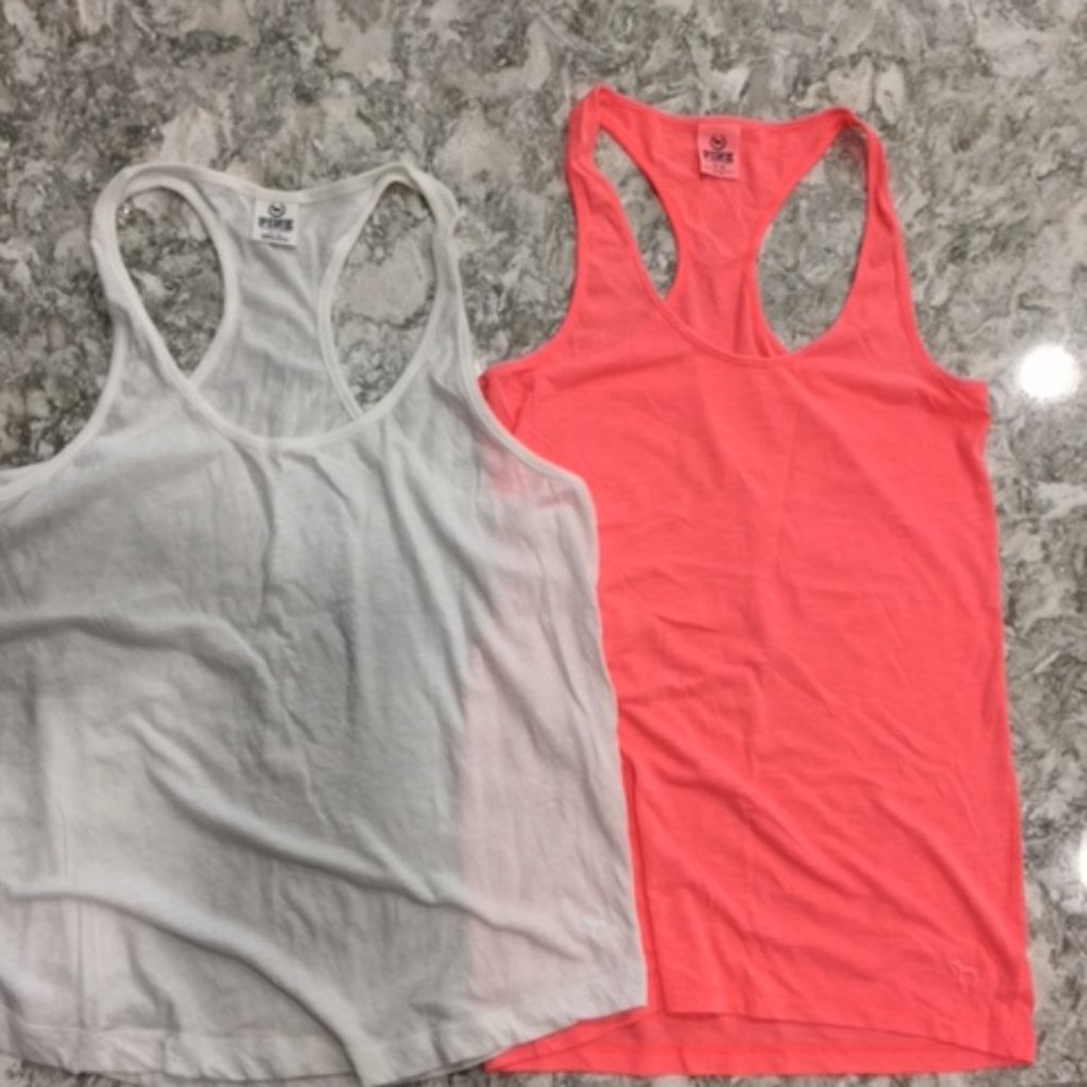 Victoria Secret's PINK Tank Tee 2 ea. Coral/White